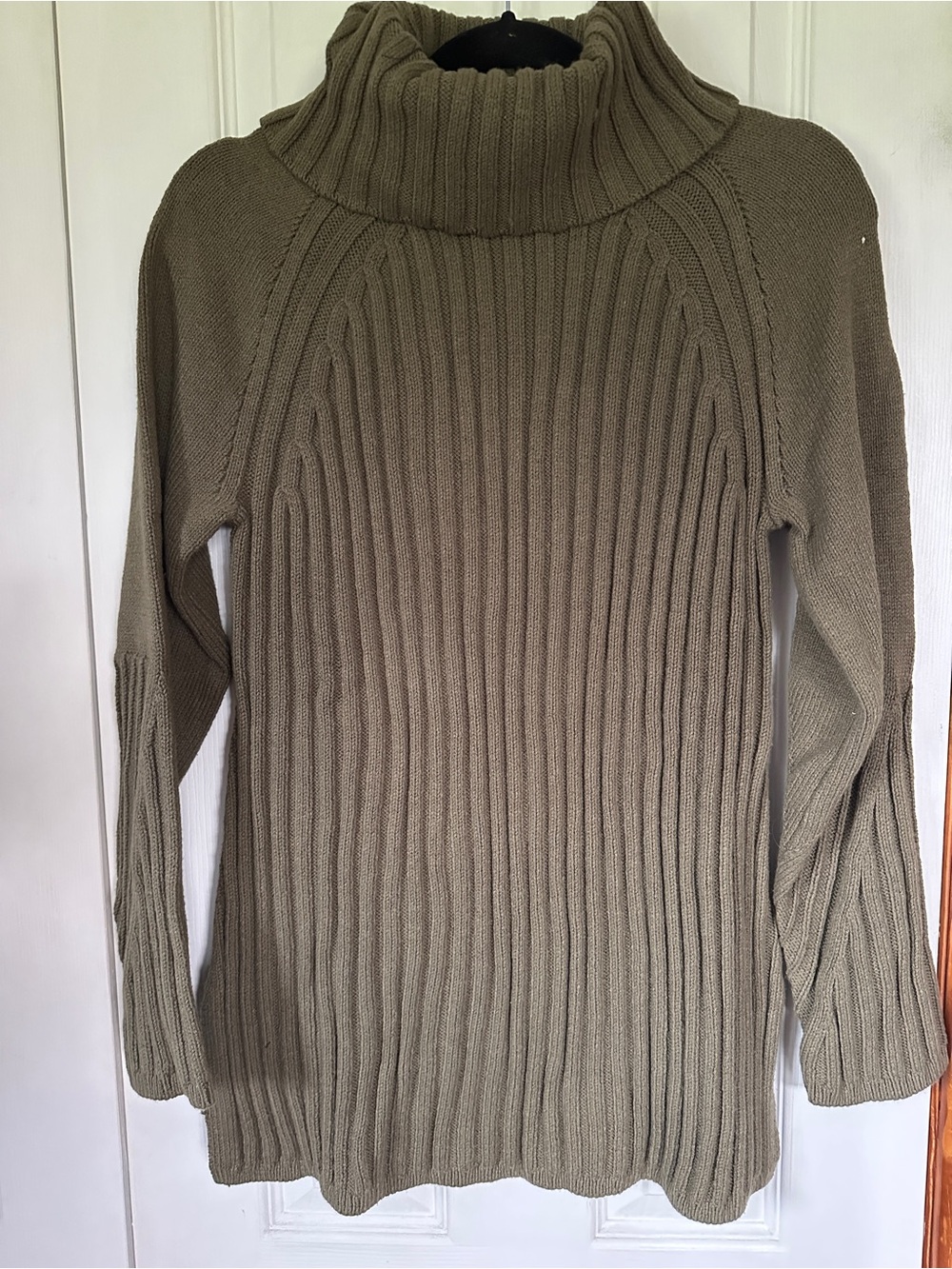 Talbots Olive Ribbed Cowl Neck Sweater